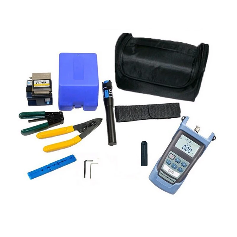 

12 in 1 FTTH fiber optic tool kit with FC-6S Fiber Cleaver and optical power meter 1mW Visual Fault Locator Wire Stripper