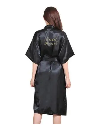 

Gold Stamp 'Maid of Honor' Wedding Robe Long Silk Satin Kimono Robe Solid Night Robe Fashion Dressing Gown For Women
