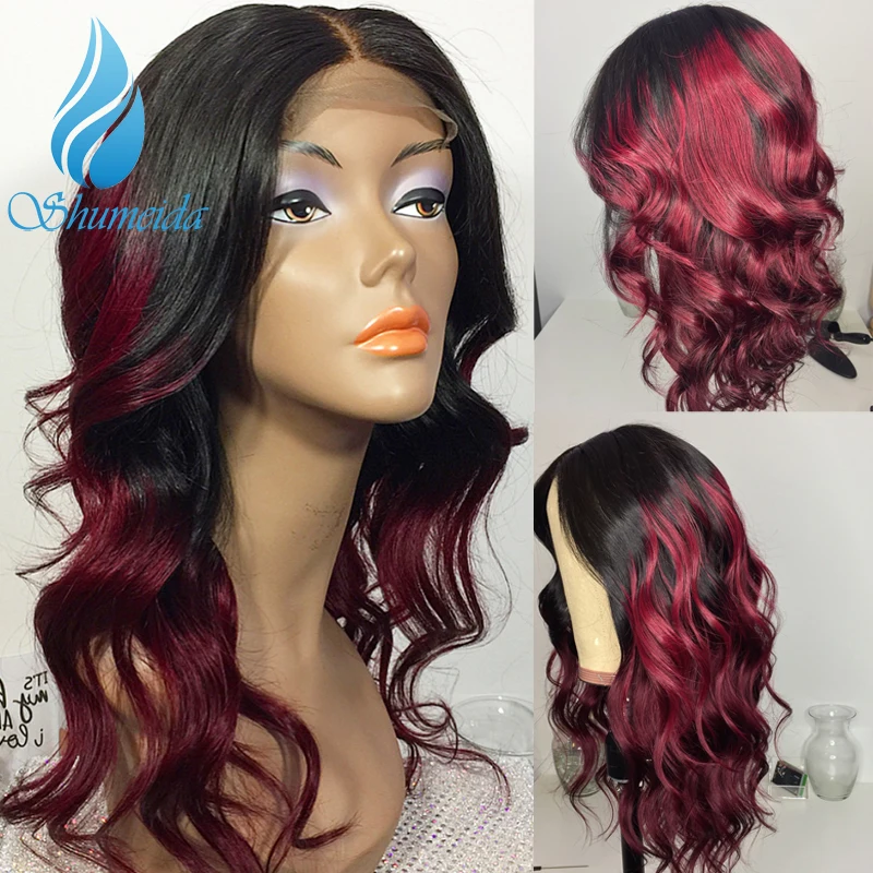 

SHD 530# Color Ombre Lace Front Human Hair Wigs With Baby Hair Body Wave Remy Hair Wigs Indian Lace Front Wigs Bleached Knots