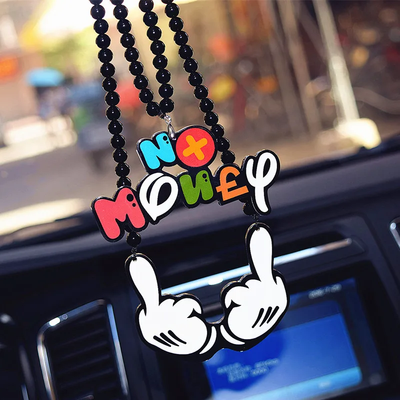 

Car Pendant Joking Two-Hand Middle Finger Rearview Mirror Hanging Charm Hip Hop JDM Ornaments Colorful NO MONEY Badge Auto Decor