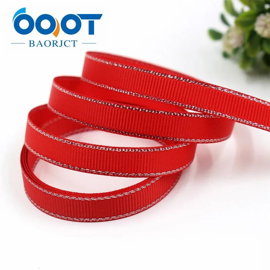 OOOT BAORJCT I-19316-565 10 мм 10 ярдов Серебряный двусторонний grosgrain ленты, DIY лук кепки аксессуары и украшения - Цвет: I-19316-574