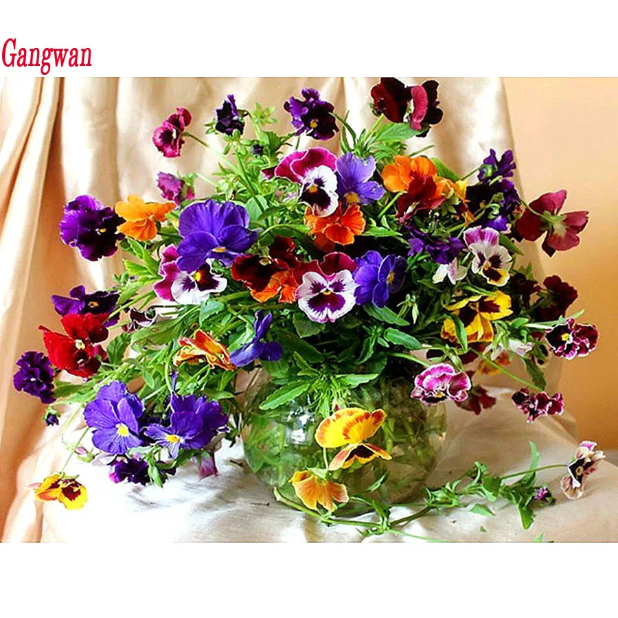 Diamond Painting Pansy flower cross stitch Diy diamant mosaic kit full square round diamond Embroidery flowers stickers home decoration