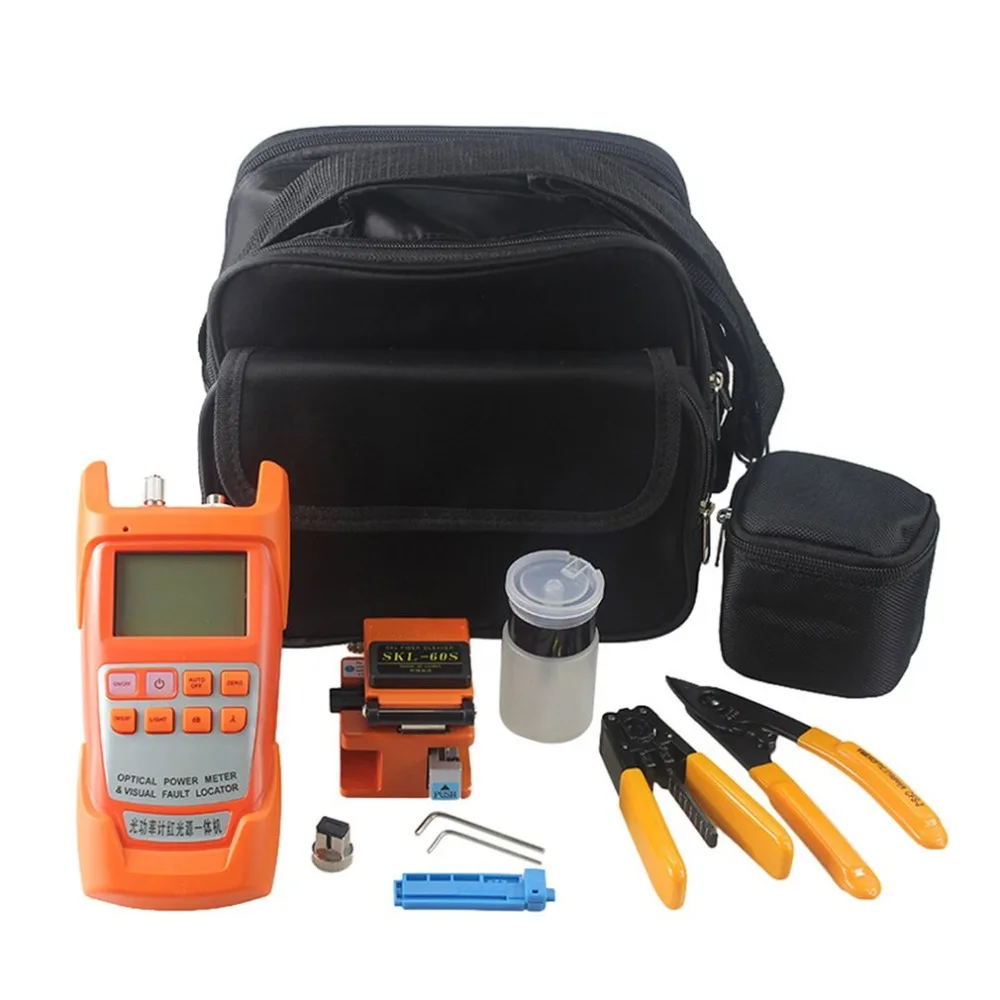 

18ps Fiber Optic FTTH Tool Kit Fiber Cleaver Optical Power Meter Tester 1MW Visual Fault Locator Fiber Stripper