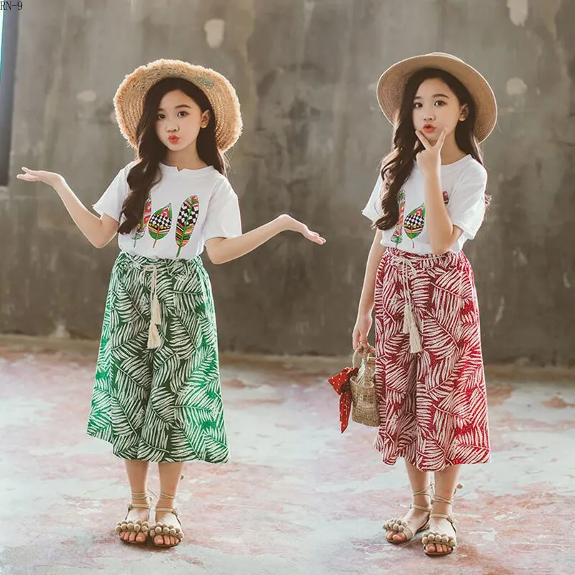 

Summer Girls Tops+pants Sets Baby Girl Short Sleeve Tee Casual Fashion Children's Suits Kids Clothing Printed Children's Clothes