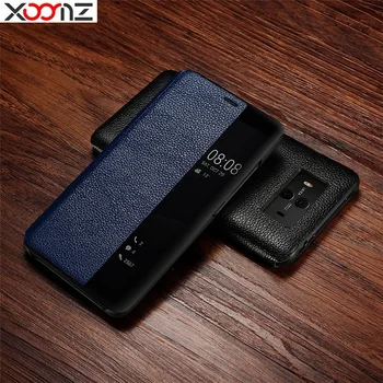 

XOOMZ Luxury Genuine Leather Smart Flip Case View Display Window Hard Plastic Back Cover For Huawei Mate10/Mate10 Pro Phone Case