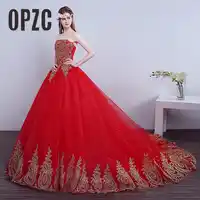 熱い販売プリンセス恋人刺繍ゴールドで赤いウェディングドレス2016 vestidoデnoivaファッション安いレースブライダルガウンドレス