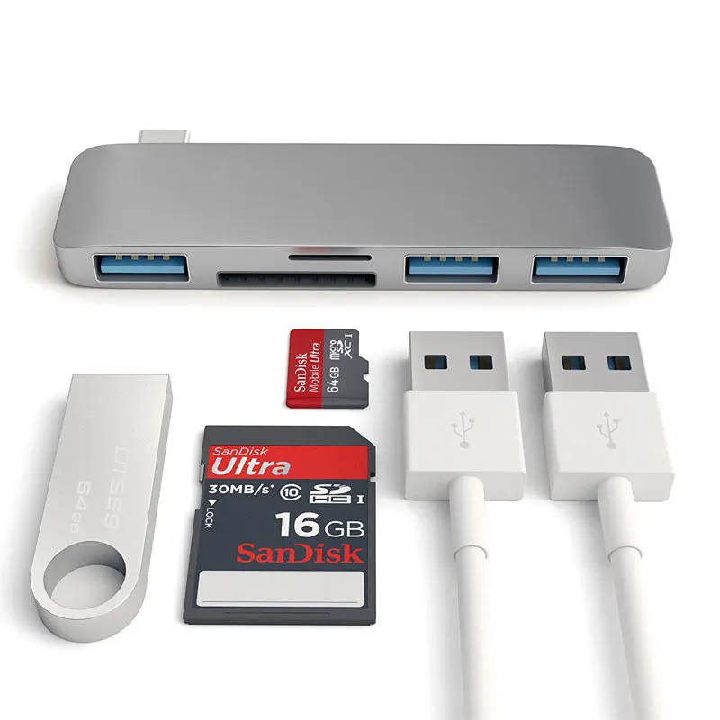 Mosible концентратор USB Type C с устройство для чтения карт SD TF слот 3,0 Порты и разъёмы 5-в-1 Thunderbolt 3 адаптер USB-C док-станция для MacBook Pro/Air