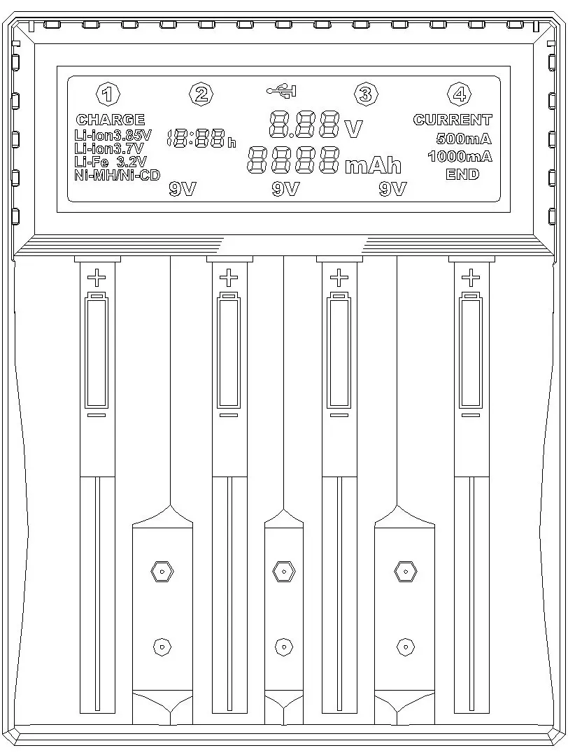 BTY-V407 зарядное устройство Li-Ion Li-fe Ni-MH Ni-CD Смарт быстрое зарядное устройство для 18650 26650 6F22 9 в AA AAA 16340 14500 зарядное устройство