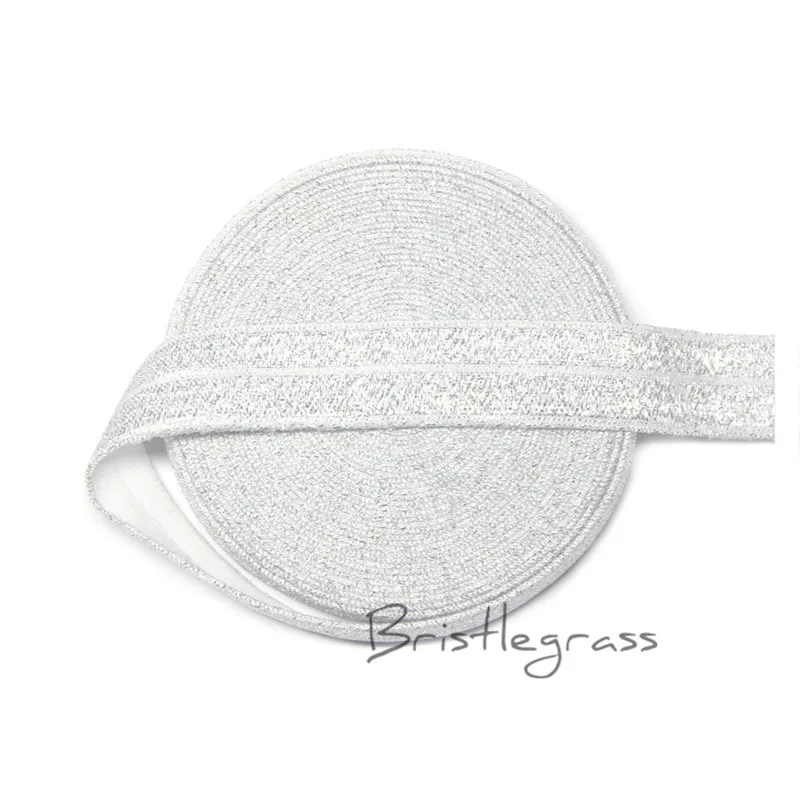 BRISTLEGRASS 100 ярд за рулоном 5/" 1,5 см блеск металлик враг складывающиеся эластичные спандекс Дети повязка на голову кружево отделка Шитье - Цвет: Silver