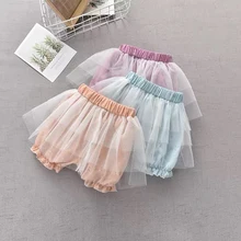 Для девочек шорты с оборками шорты для девочек юбка сетка маленькая девочка юбка Корейская версия девочки детские цветочные шорты брюки на подкладке