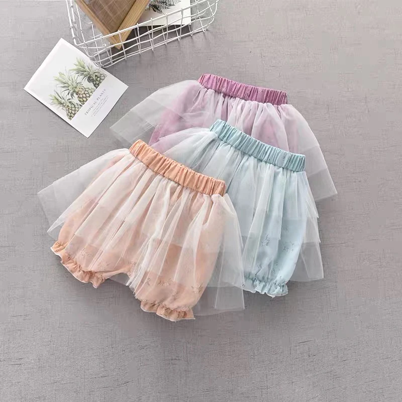 

girls ruffle shorts Girls shorts skirt mesh little girl skirt Korean version of the female baby floral shorts lined trousers