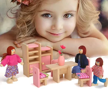 

Mini Wood Pink Furniture Doll House Toys for Children Girls Birthday Gifts Simulation Wooden Kitchen Living Room Play House Toy