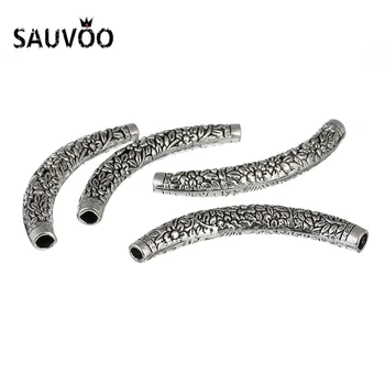 

SAUVOO 10Pcs/lot 10x67mm Long Metal Curved Tube Beads Antique Silver European Spacer Beads For DIY Jewelry Making Findings