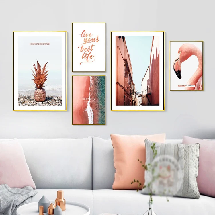 Red Romantic Flamingo Landscape Nordic Canvas Painting Poster Wall Art Pictures Life For Living Room Picture Cactus Unframed