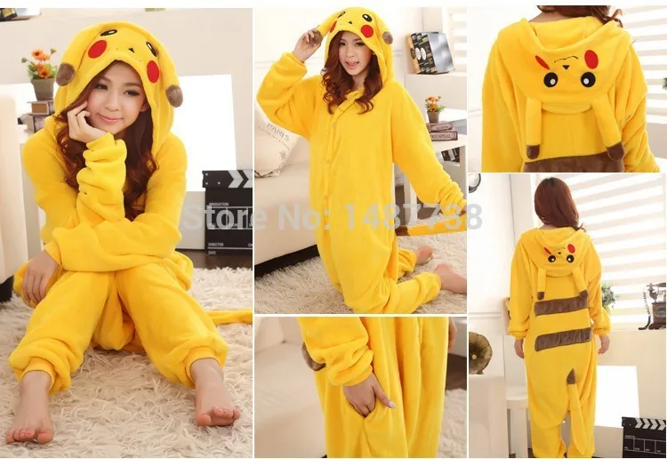 Кигуруми спальный костюм для взрослых мультфильм желтый Пикачу Onesie унисекс животных Детские комбинезоны костюмы, пижамы, ночнушки Косплей