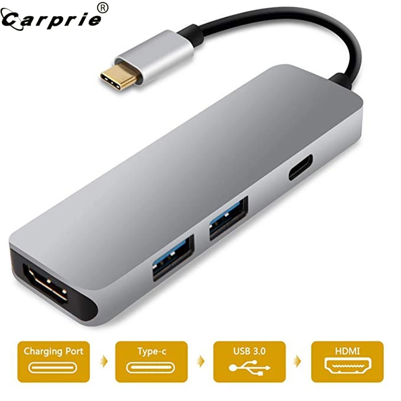

CARPRIE High Speed 4 in 1 Type-C Hubs To HDMI+PD Power Supply Hub Charger+2xUSB3.0 HUB Multi Ports Adapter for Macbook 81205