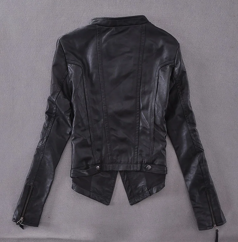 De Incliné Noir Manteau En Survêtement Slim Fashion Peau Zipper Moto Femelle Mouton Veste Lady Black Fit Femmes 2015 Automne Cuir 76yfbg