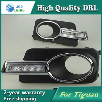 

Free shipping ! 12V 6000k LED DRL Daytime running light case for VW Tiguan 2009-2012 Fog lamp frame Fog light Car styling