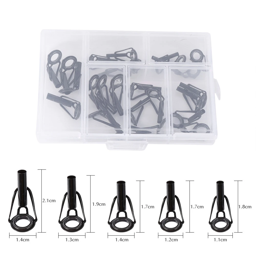 

30pcs/Box Fishing Rod Guide Ring Set Strong Ceramic Steel Fishing Line Guide Tips Spinning Telescopic Repair Kit DIY Eye Rings