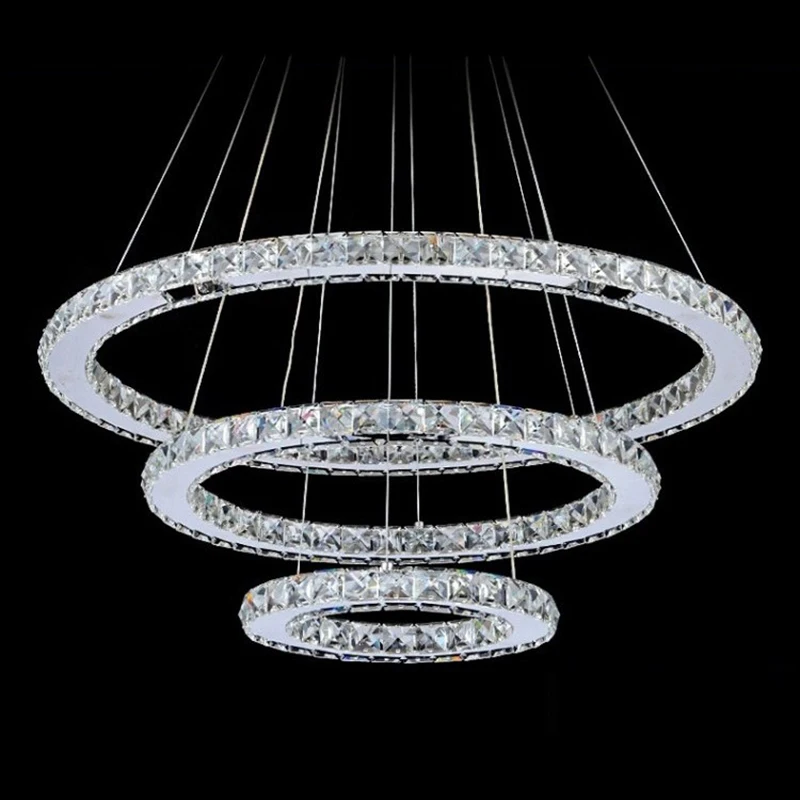 

Modern Led Crystal Chandeliers Light Fixture for Living Room Dining Room 3 Rings LED Crystal Chandelier Round Hanging Lights
