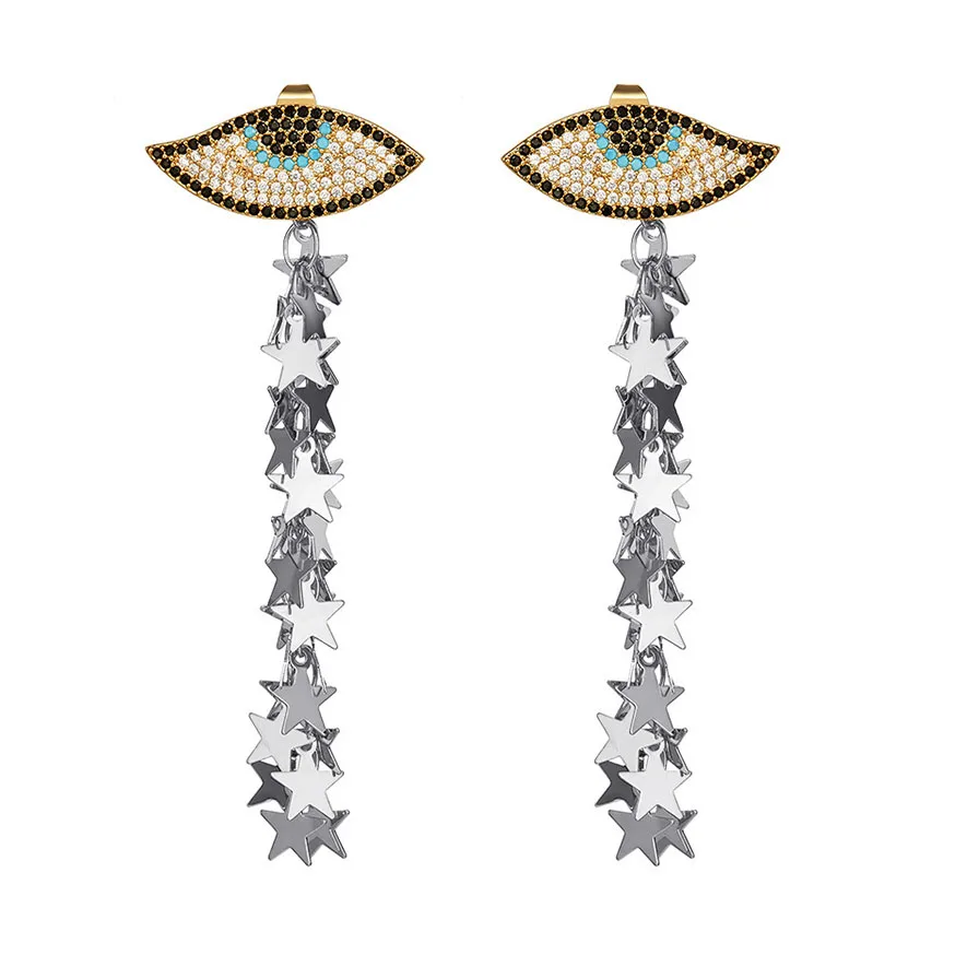 

Crystal Evil Eye Long Earrings for Women Boho Statement star Drop Earrings Indian Fashion Jewelry brincos