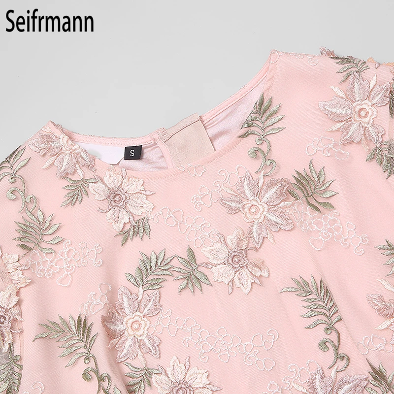 Seifrmann модное летнее платье для подиума, женское платье с коротким рукавом, Сетчатое платье с цветочной вышивкой, с высокой талией, элегантное платье-миди с кексом