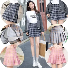 Модная Мини плиссированная повседневная юбка клетчатая юбка Лето Осень корейский стиль трапециевидная юбка высокая талия сексуальная женская одежда низ