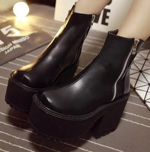 Botines tacon mujer; черно-белые ботинки на платформе; ботинки в байкерском стиле в стиле панк-рок; ботильоны на молнии; новые ботинки на высоком каблуке