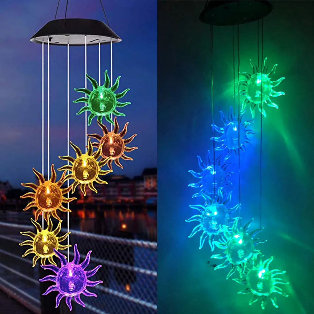 

Outdoor Wind Chime Light Decor Sun Shape LED Garden Color Changing Hanging Spinner Lamp Home Night Decoration Wind Chime