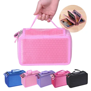 

Multifunctional Large Capacity Painting Cosmetic Pencil Pen Brush Bag Case Box 4 Layer Zipper 72 Holders with Carrying Handle