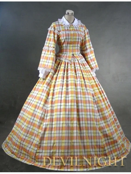 Yellow Plaid Victorian Day Costume Dress Blue Victorian Dresses|victorian  dress|blue victorian dressdress blue - AliExpress