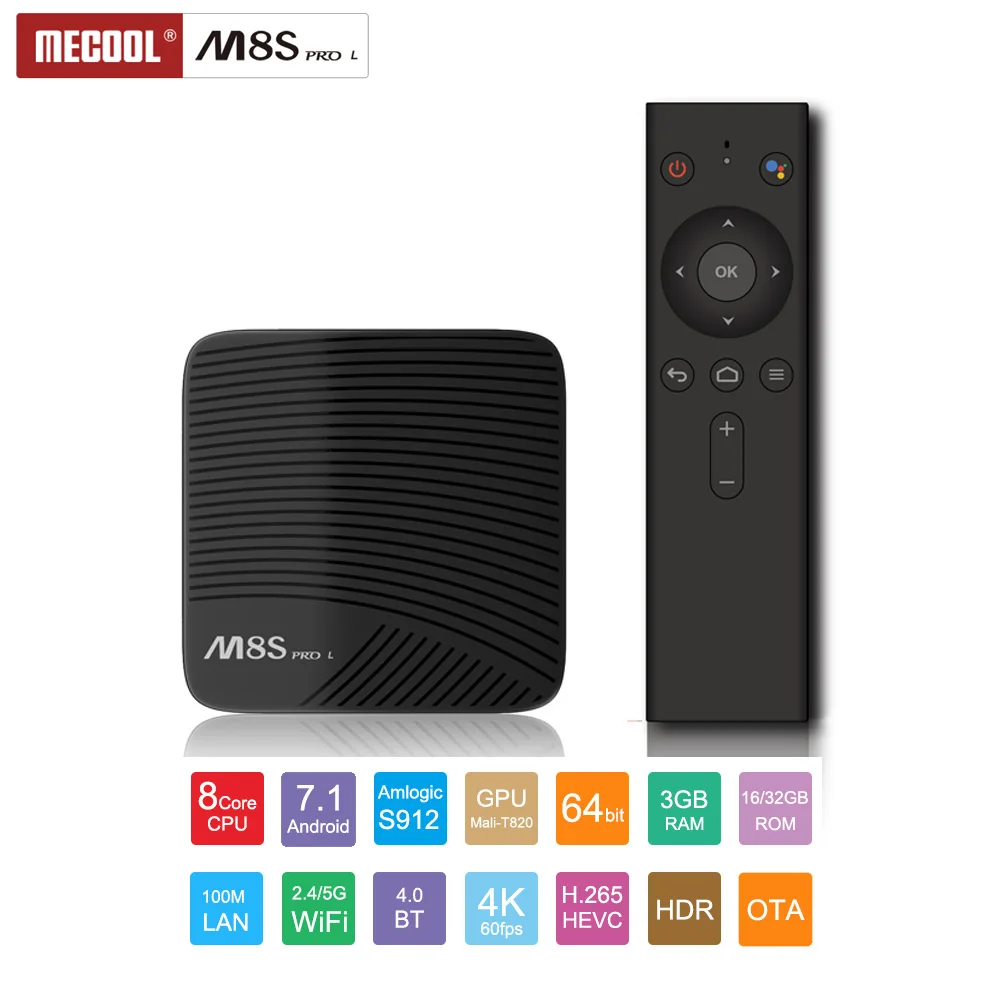 

Mecool M8S Pro L ATV S912 TV Box Octa Core 3GB 32GB 4K Media Player Android TV Set Top Box with IPTV M3U Portugal France Spain