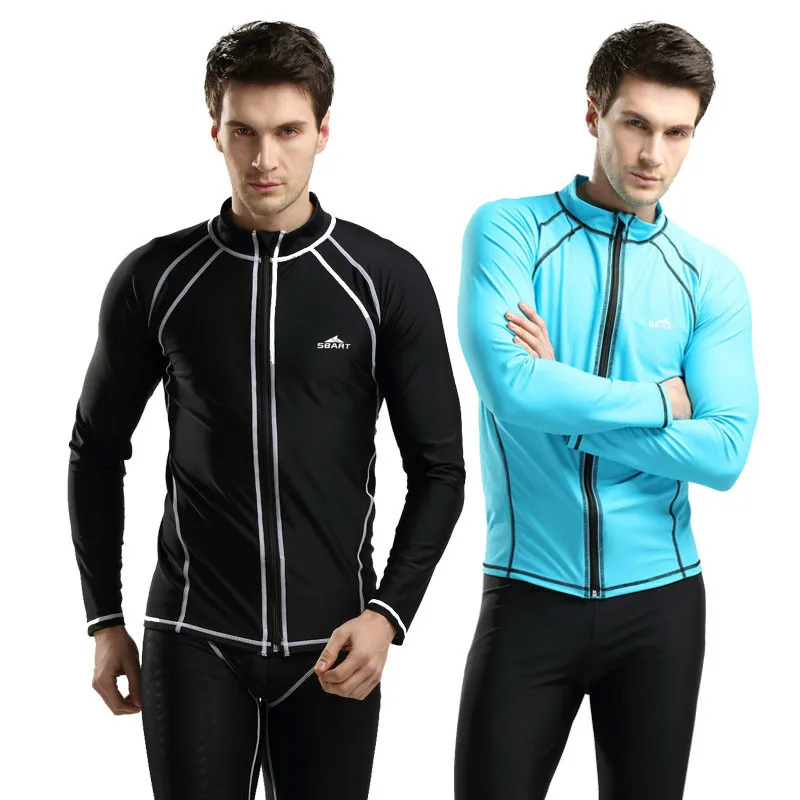 

SBART Rashguard Men Top Long Sleeve Lycra Surf Rash Guard Men Jacket Zip UV Rushguard Snorkel Shirt Swim Plus Size