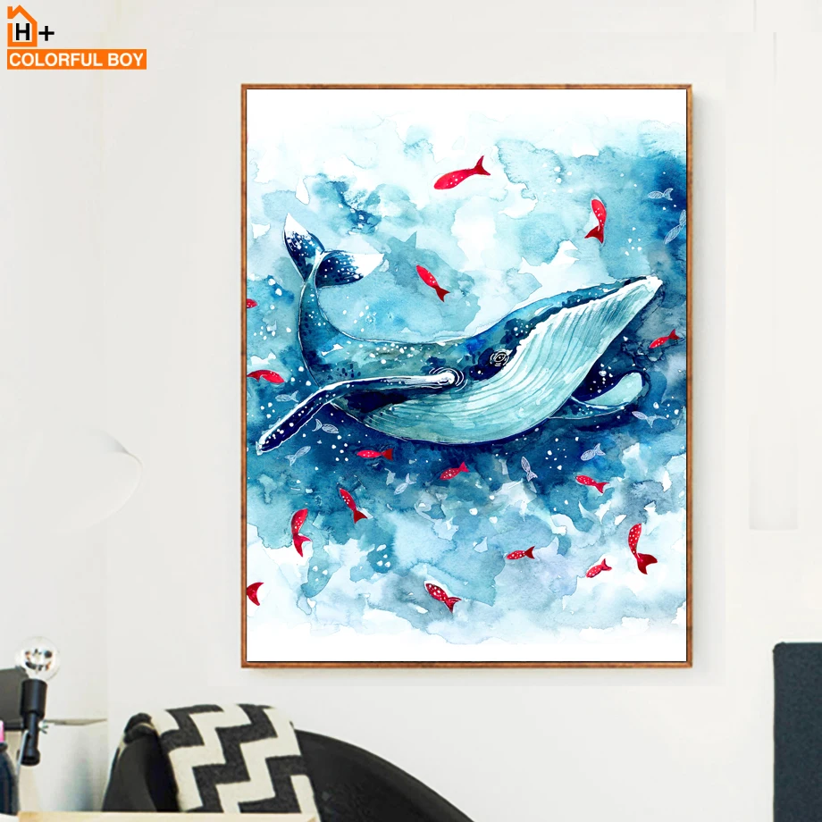 

Watercolor Sea Whale Fish Wall Art Canvas Painting Nordic Posters And Prints Animals Wall Pictures Baby Kids Room Bedroom Decor
