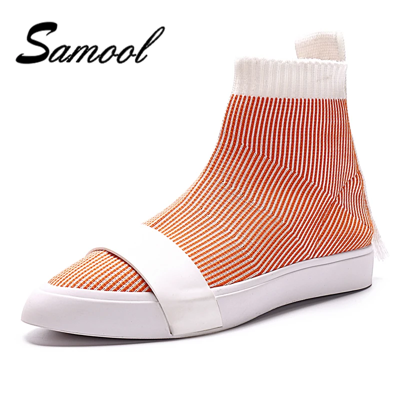 

Super Light Breathable Stretch Fabric Women Sneakers Slip On Casual Shoes Color Fly Weave High Top Sock Ankle Boots Woman aX5