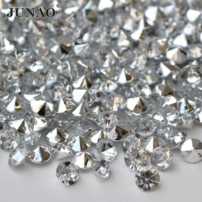 

JUNAO 8mm Clear White Crystal Sewing Rhinestones Acrylic Stones Sew On Point Gems Round Strass for Wedding Dress Clothes Crafts