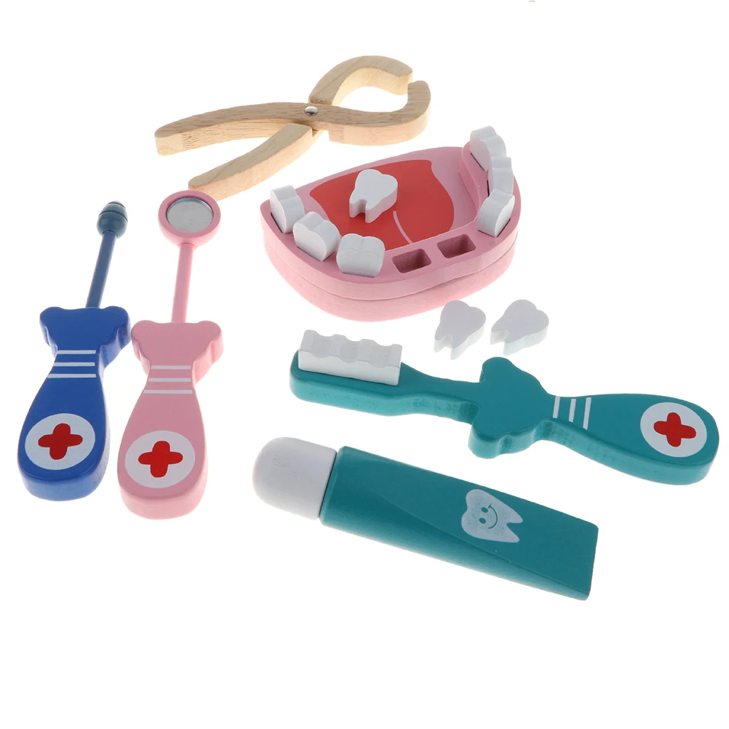 Fun Doctor & Nurse Medical Kit Toy Dentist Role Pretend Play Wooden Gadgets Tools Props Set Kids Gifts