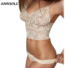 ANNJOLI размера плюс 5XL женский сексуальный корсет полые кружева прозрачные пуш-ап Cami бюстгальтер топ и трусики нижнее белье набор белья 3 цвета