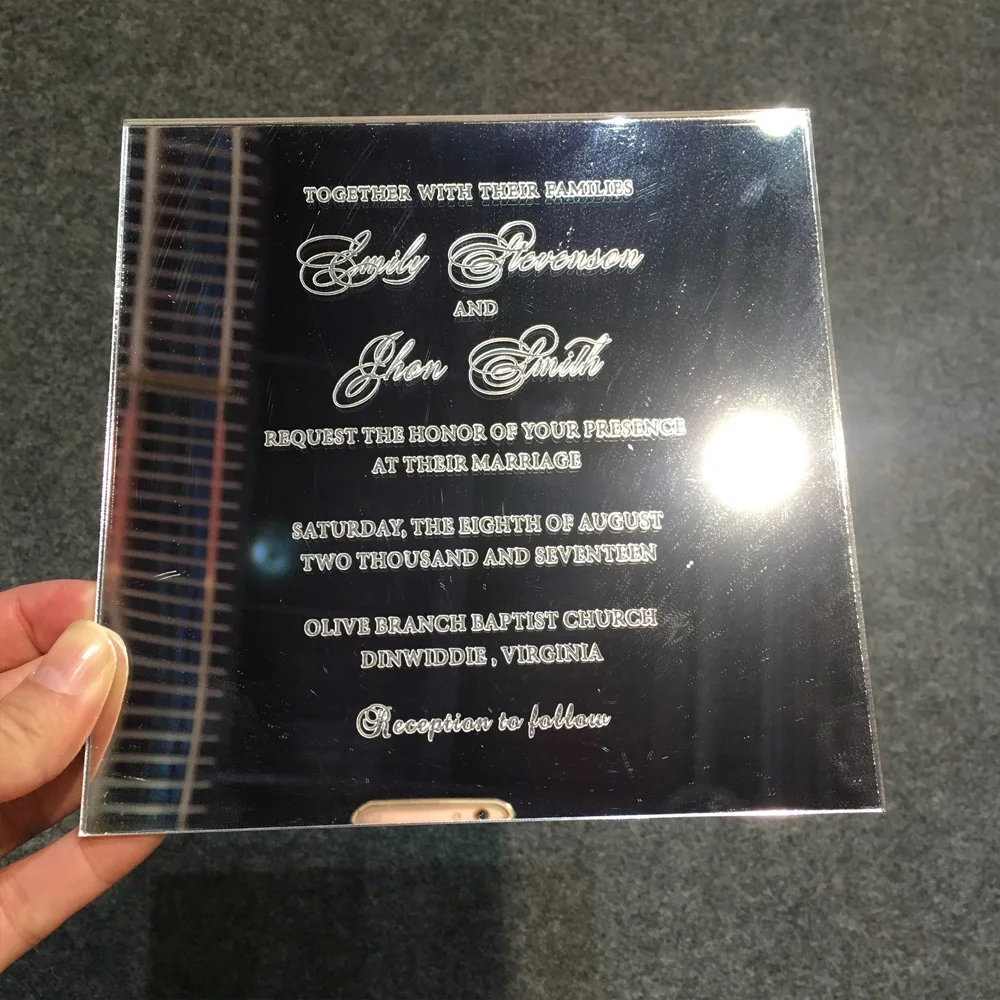  Customized sample for 150*150MM silver mirror acrylic wedding invitation card - 32856334097
