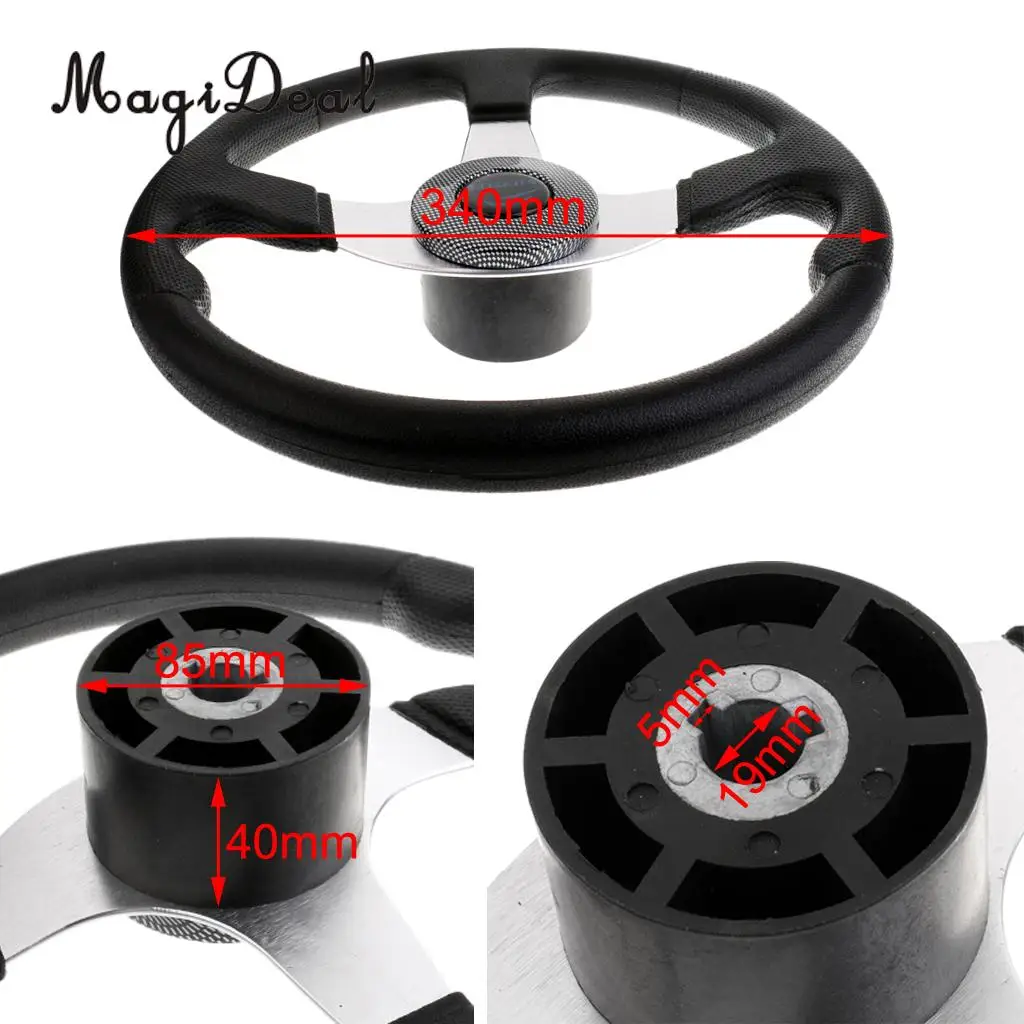 MagiDeal Heavy Duty 34cm Aluminum Alloy Marine Boat Steering Wheel 3 Spoke 3/4' Shaft for Dinghy Vessels Yacht Pontoon Boat Acce