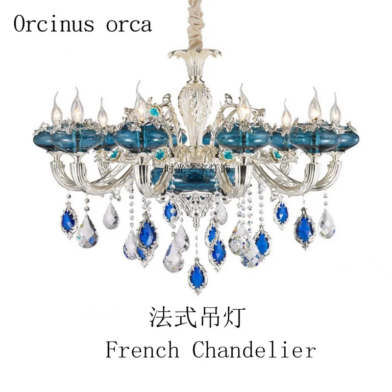 European luxury atmosphere crystal chandelier living room restaurant  French villa  duplex building  glass chandelier