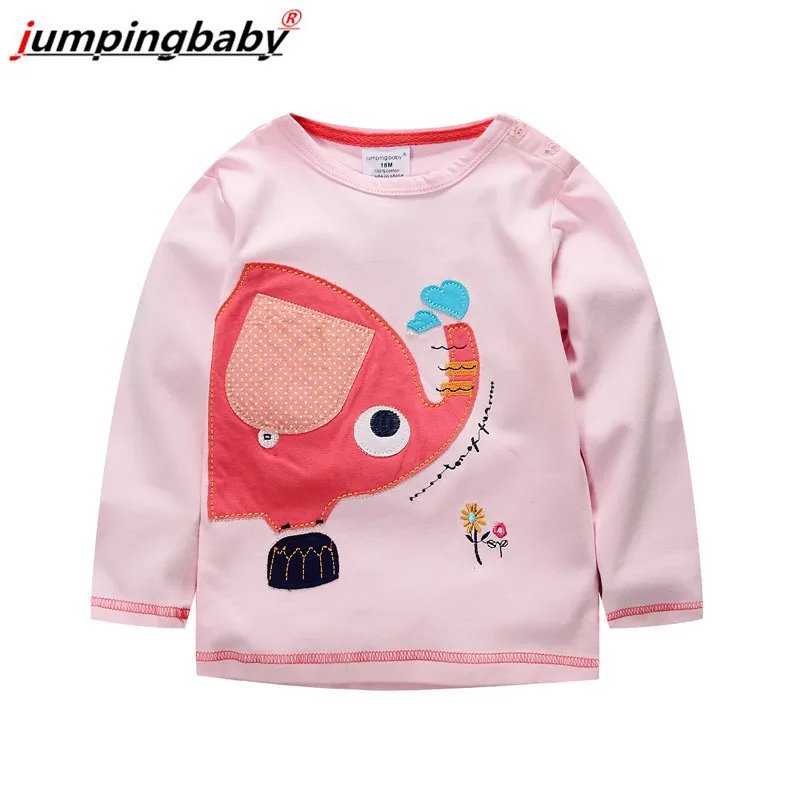 Jumpingbaby/ г. Футболка для девочек Одежда для маленьких девочек Детские футболки с длинными рукавами хлопковая Футболка Camiseta roupas infantis menina Rabbit