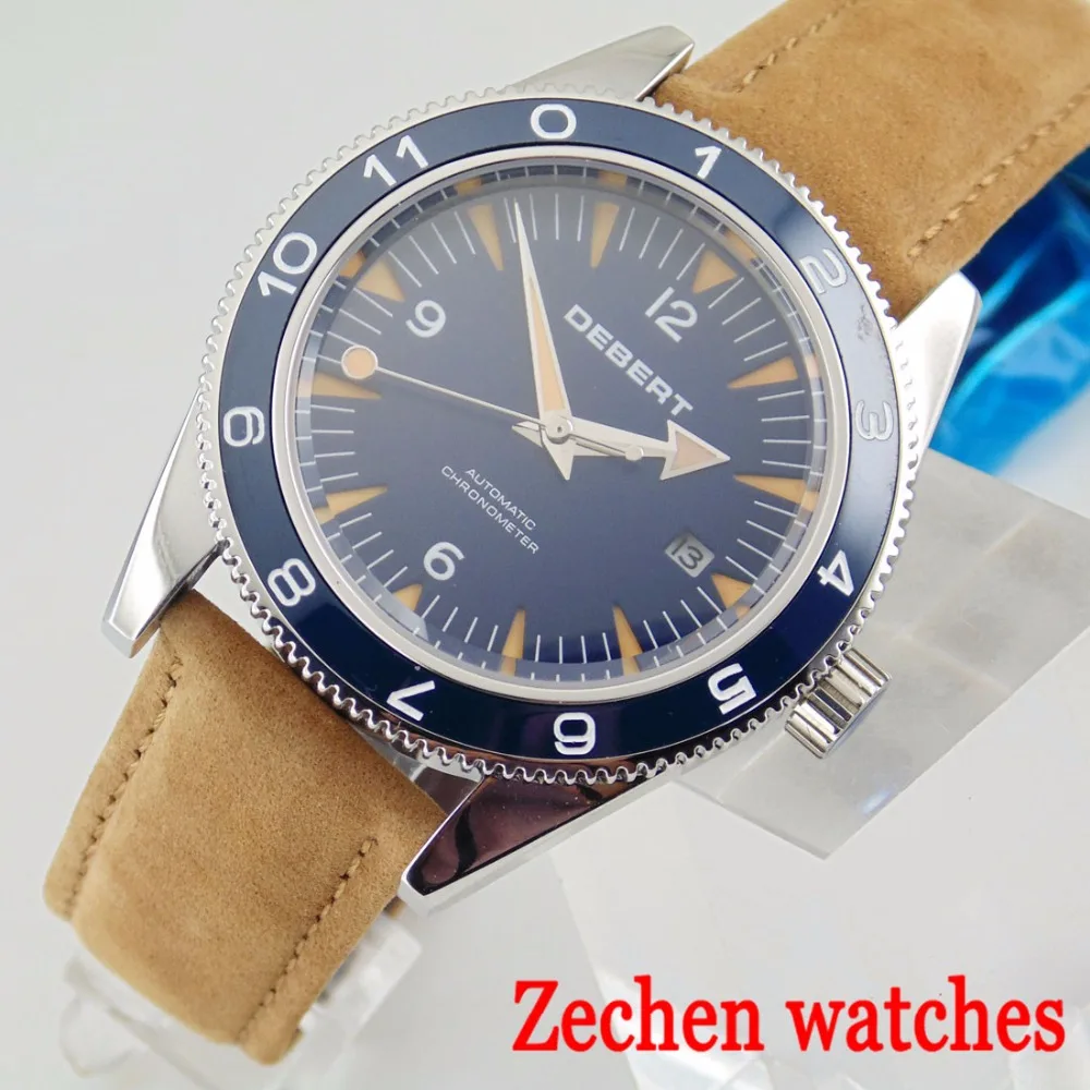 

Debert 41mm man's automatic mechanical watch Miyota 821A sapphire leather belt watch waterproof watch