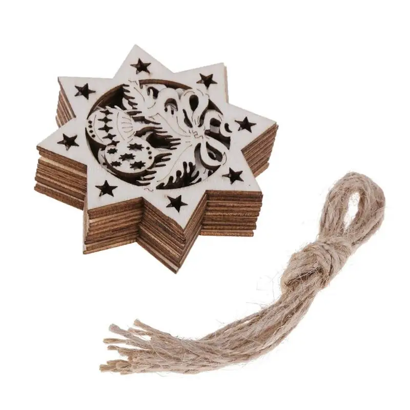 

10pcs Natural Wooden DIY Christmas Tree Hanging Ornaments Pendant Gifts Tree Snowflake Christmas Decorations for Home