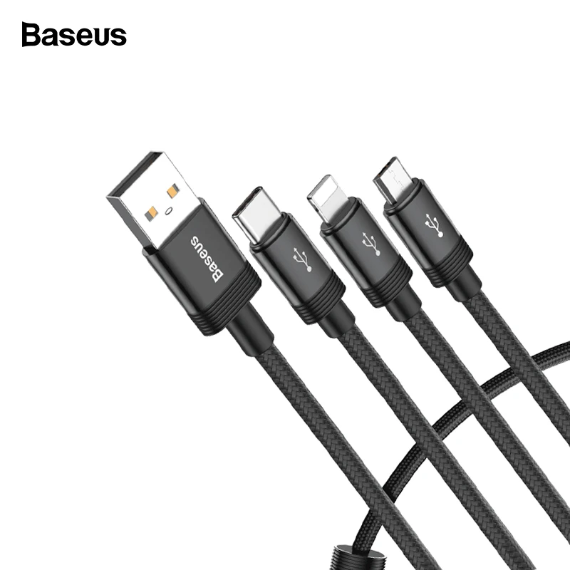 

Baseus 3 in 1 USB Charging Cable Fast Charging Data Sync Cable For iPhone USB Type C Type-c Cable Micro USB Cable For Samsung