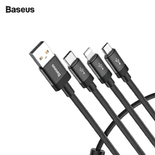 Baseus 3 in 1 USB Charging Cable Fast Charging Data Sync Cable For iPhone USB Type C Type-c Cable Micro USB Cable For Samsung remax type c fast charging data sync cable
