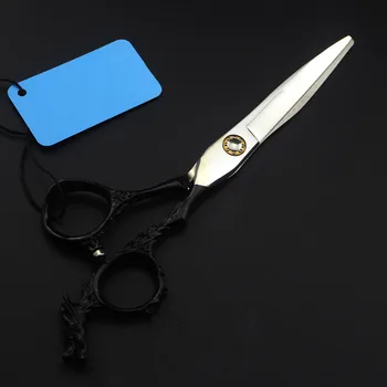 

high quality Japan 440c 6 '' black Dragon hair scissors cutting barber makas hair scissor thinning shears hairdressing scissors