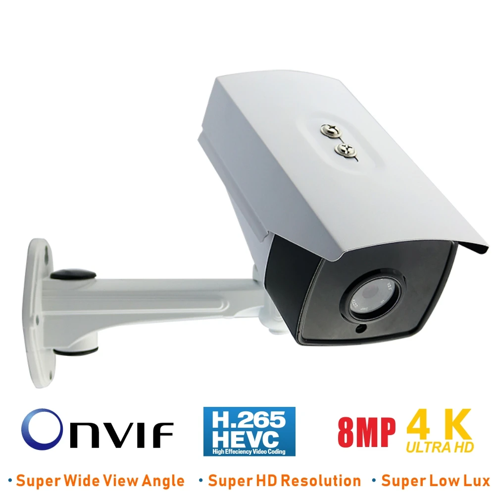 

ENSTER IP66 H.265 Outdoor Onvif Ultral HD 4K 8MP PoE IP Camera Designed for XMEYE NVR, HIKVISION NVR, Dahua NVR Low Lux Infrared