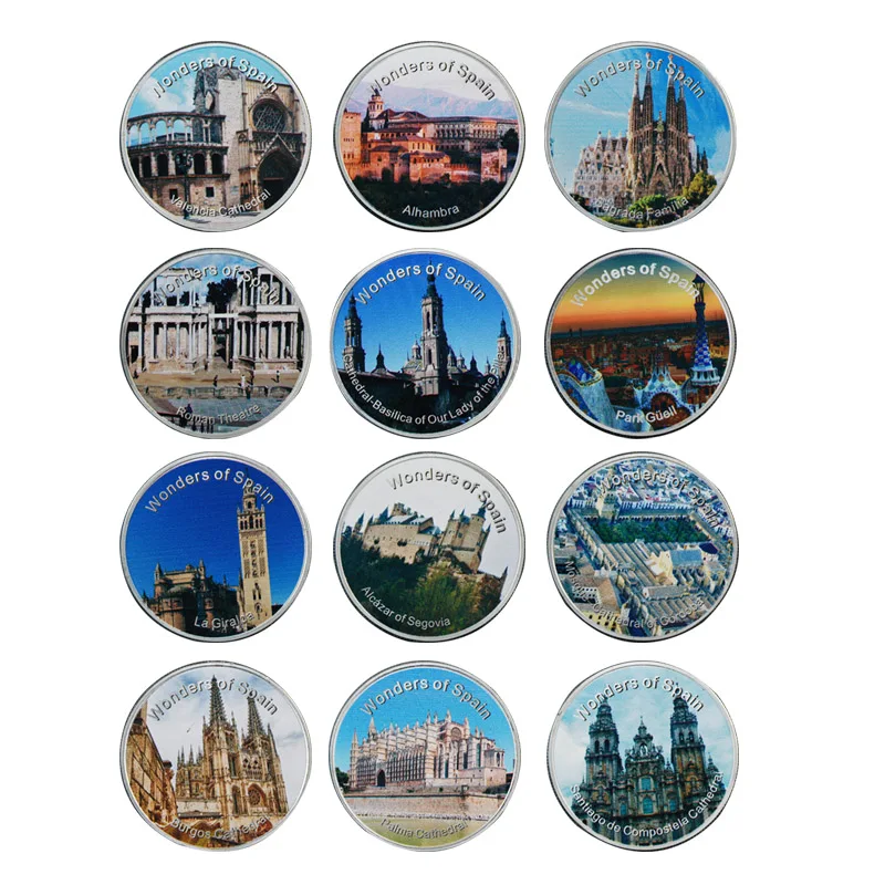

WR Spain Famous Building Set 12pcs Challenge Coin Commemorative Spain Silver Plated Coin for Collectible Souvenir