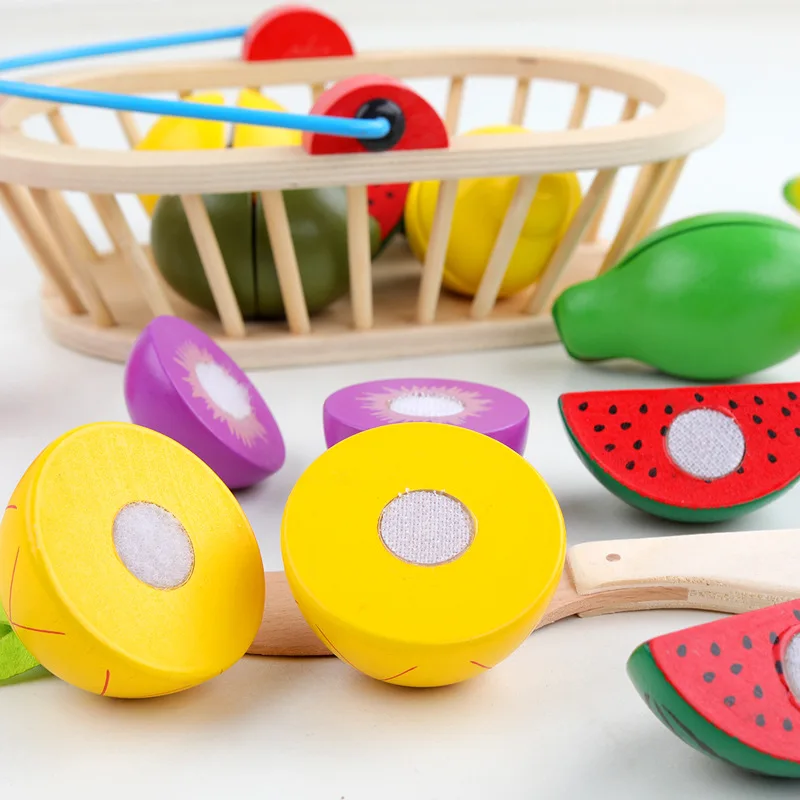 Günstig WOODADDY Simulation Gemüse Obst Schneiden Set Holz Spielzeug Für Kinder Holz Tablett Korb Lebensmittel Küche Spielzeug Bildungs Mädchen geschenk